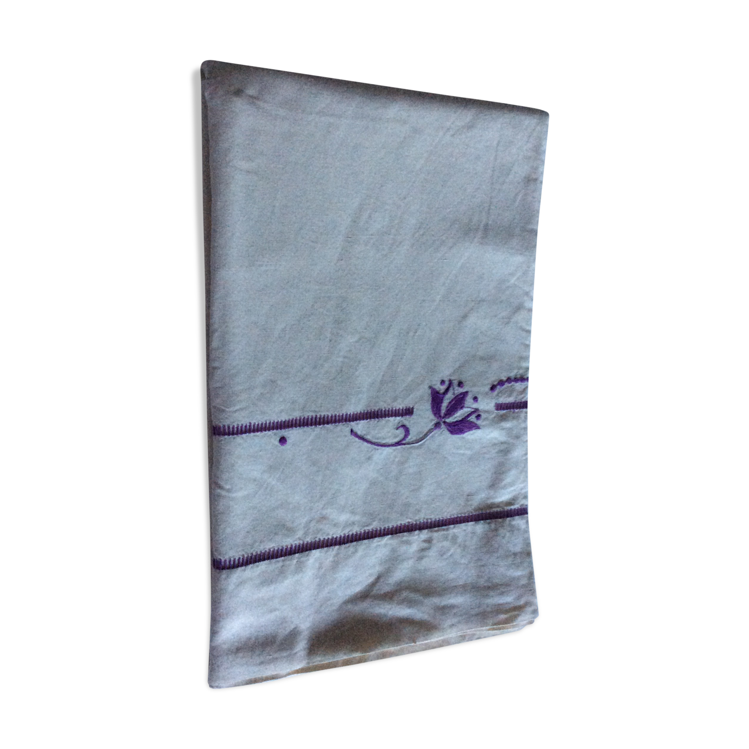 Cotton blend flat sheet "Blue Flower" hand-embroidered