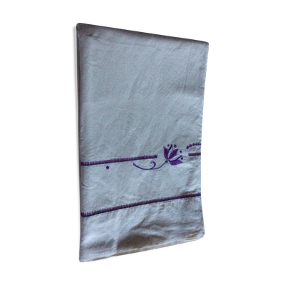Drap plat métis « Fleur bleue » brodé main
