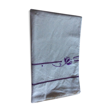 Cotton blend flat sheet "Blue Flower" hand-embroidered