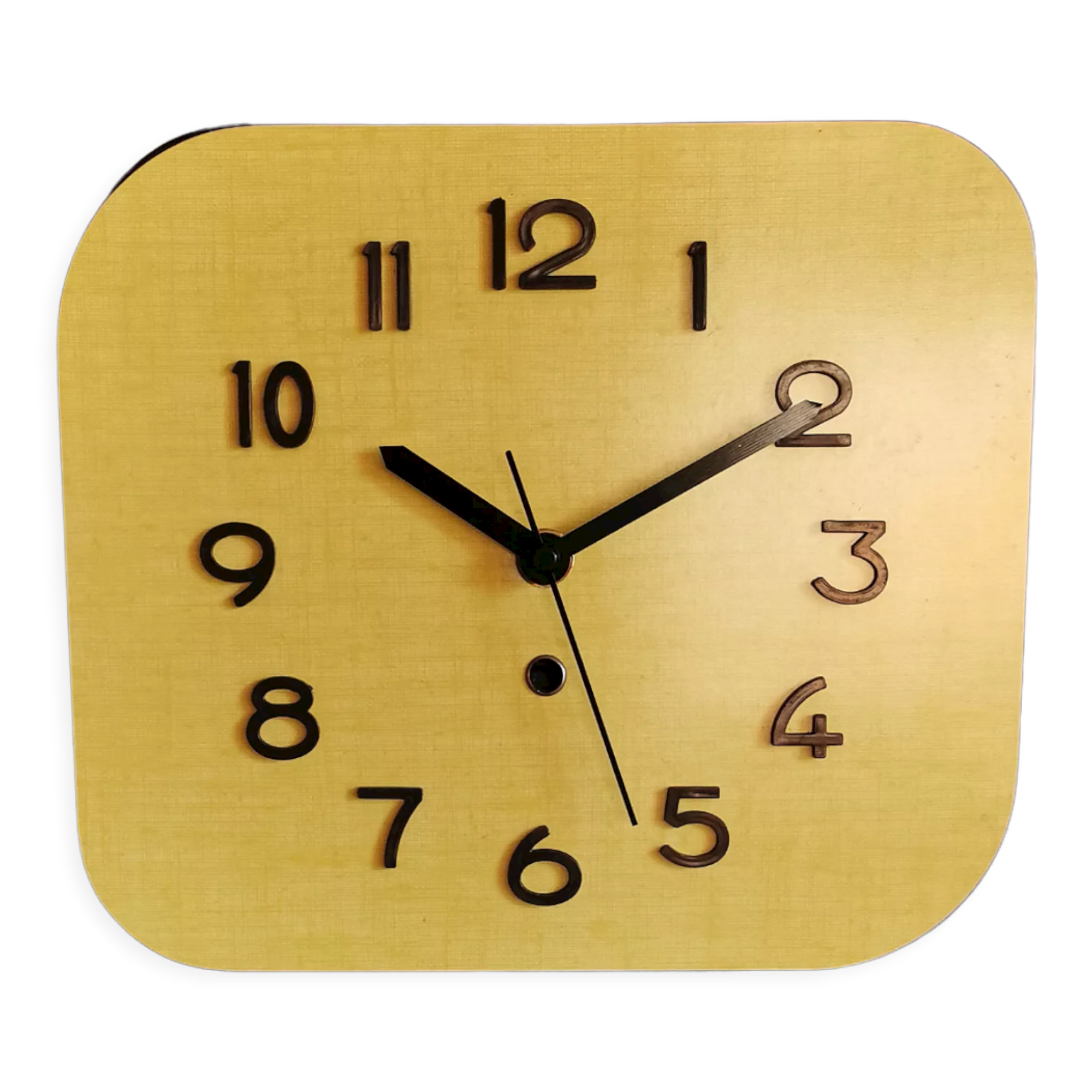 Vintage clock formica rectangular silent wall clock "Sun yellow"