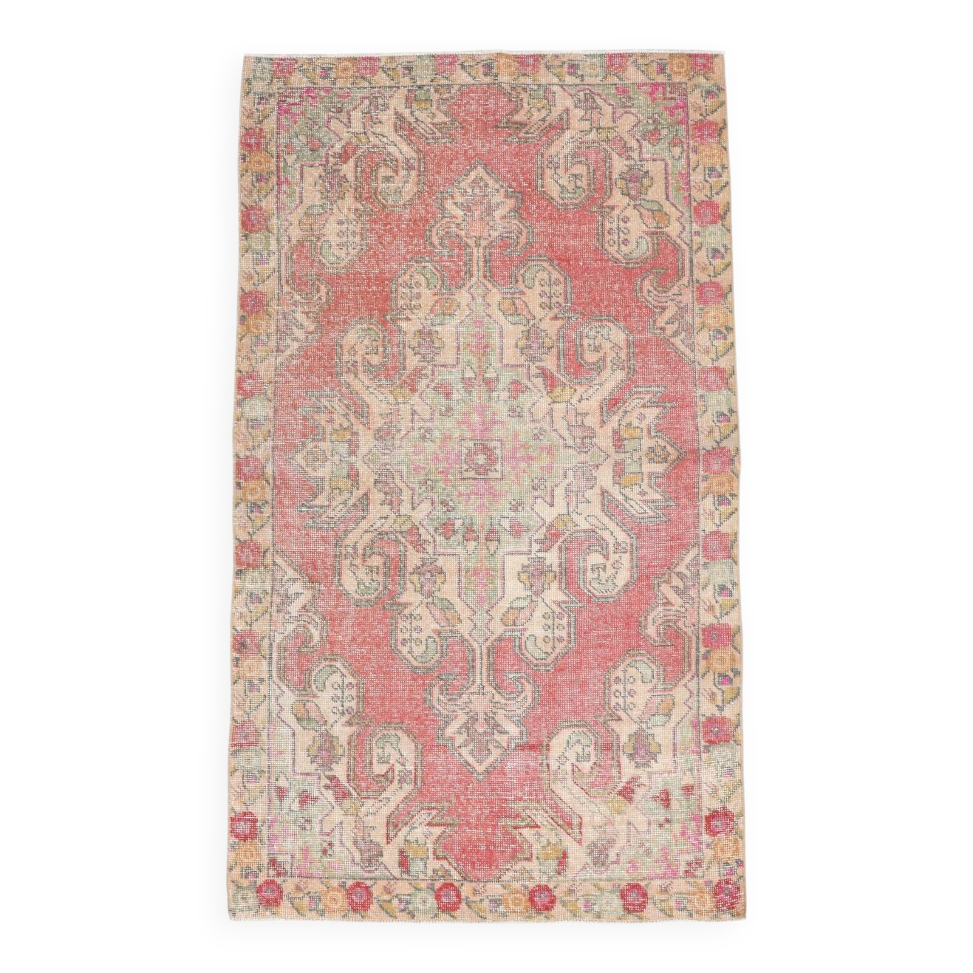 4x7 Red Cream Oriental Vintage Rug, 127x223Cm