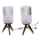 Pair of bedside lamps, Brass, Teak, Venetian glass, Italy, 1950