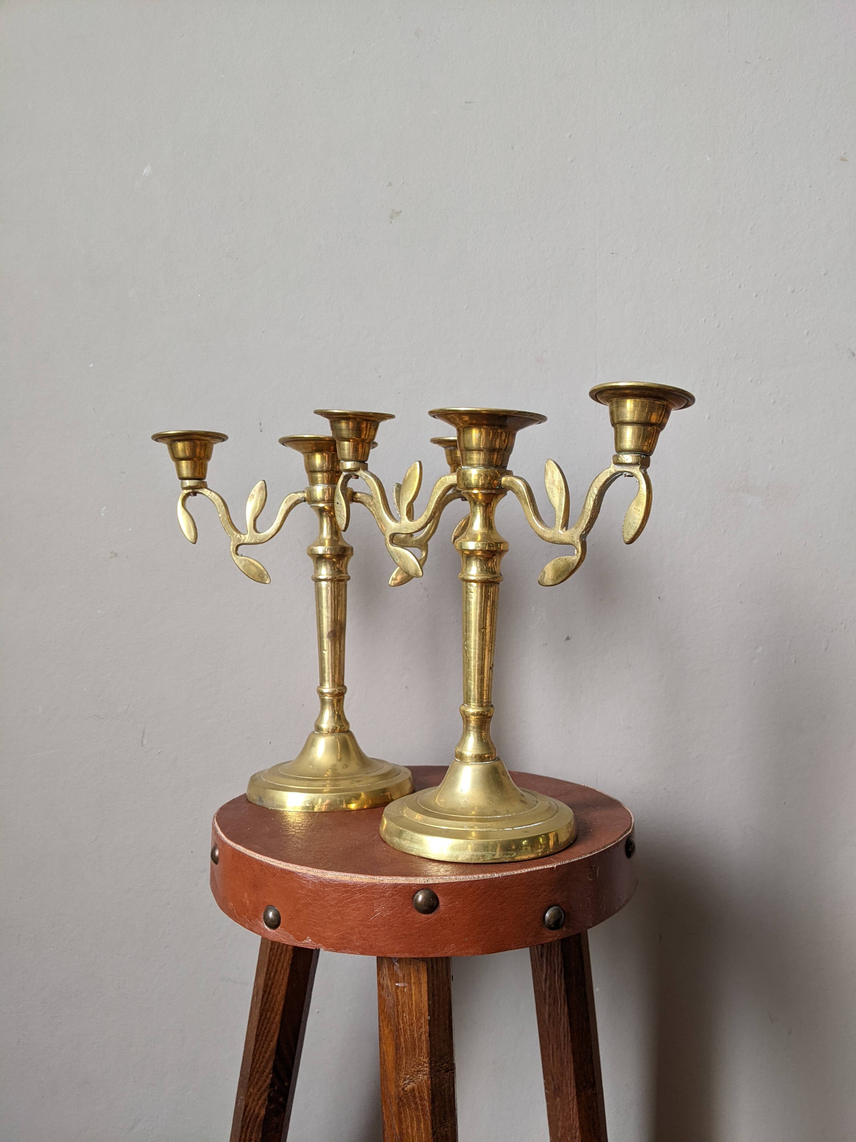 Pair of vintage bohemian country candlestick holders