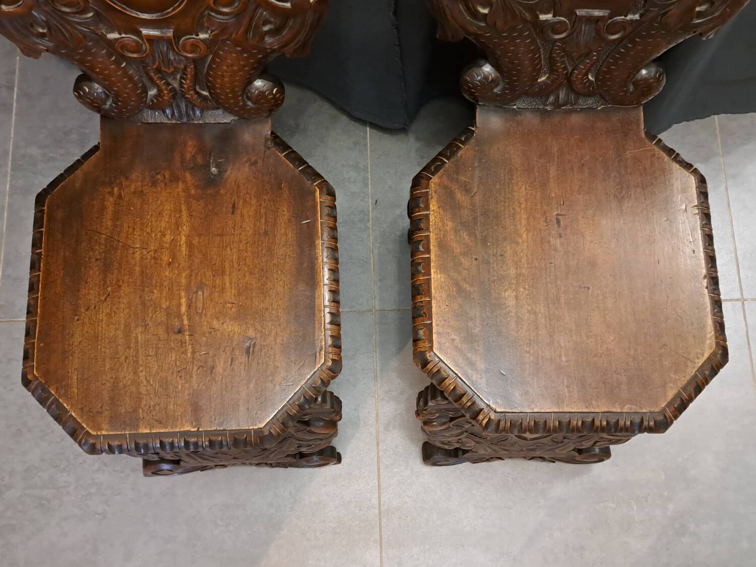 Pair of 19th century walnut stepladder chairs