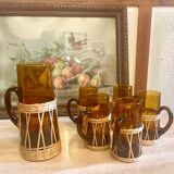 Amber glass and wicker lemonade set