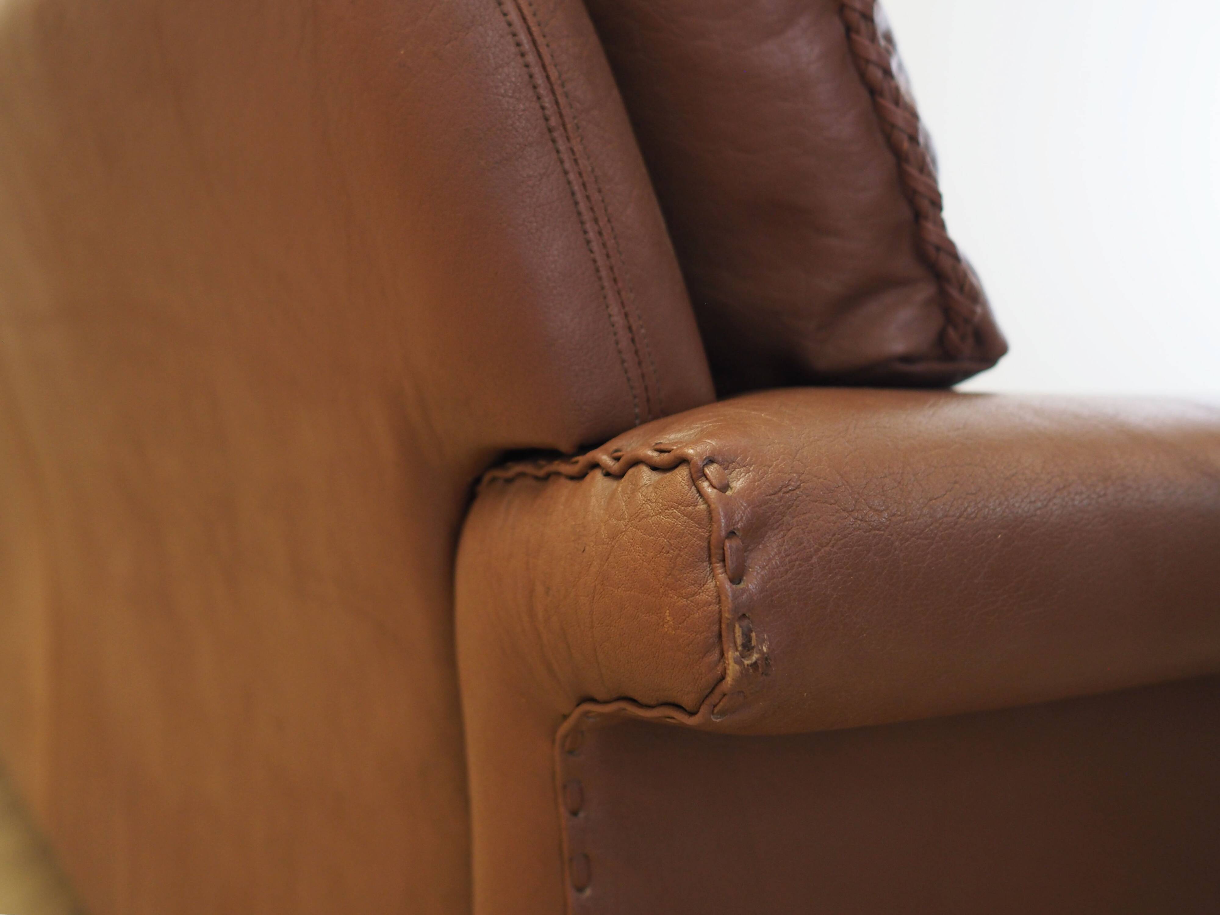 Brown leather sofa, Danish design, 1960s, manufactured by AS Vejen Polstermøbe