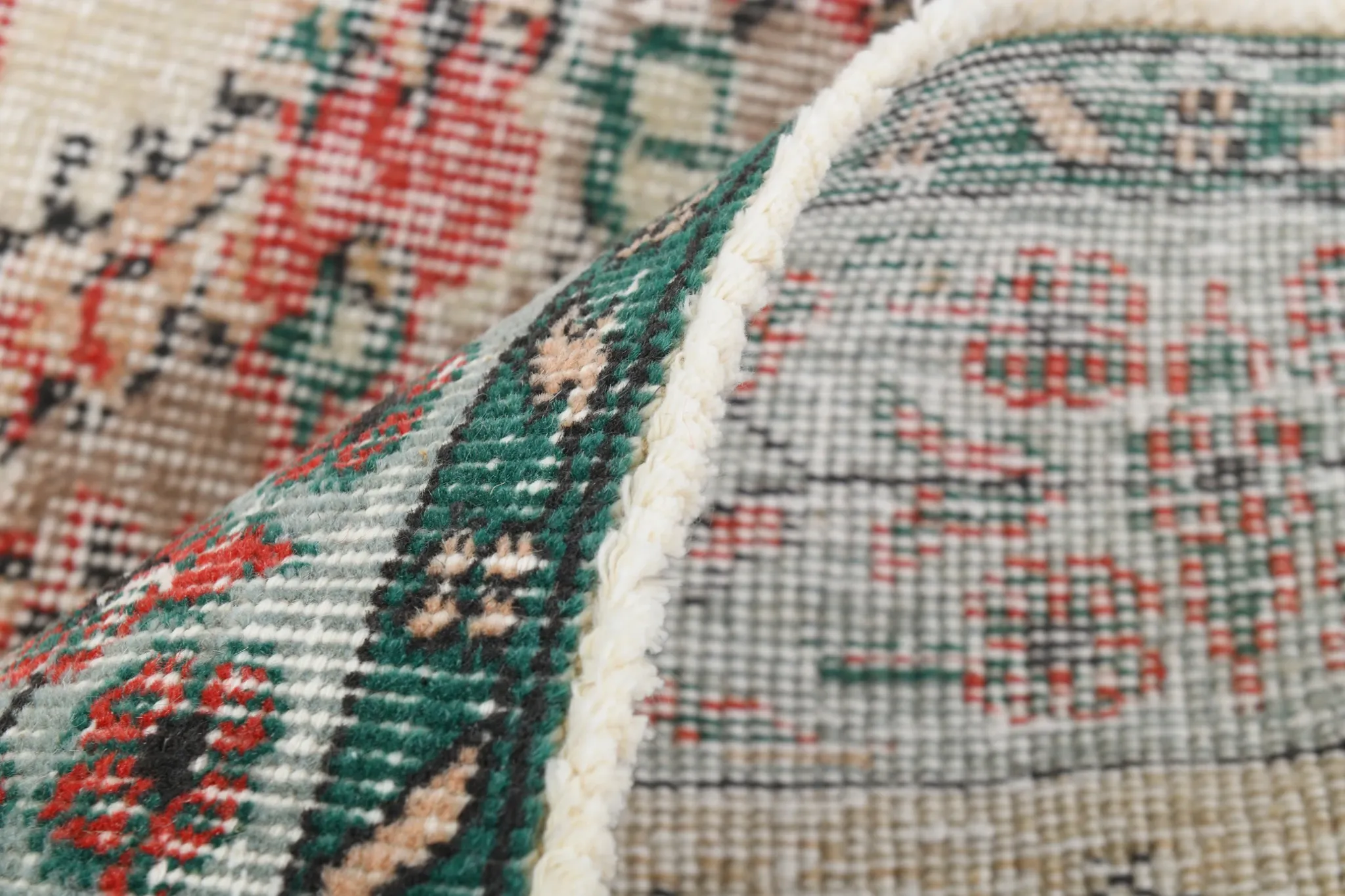Dusty Red & Green Turkish Vintage Rug, Persian Style Oriental Carpet,