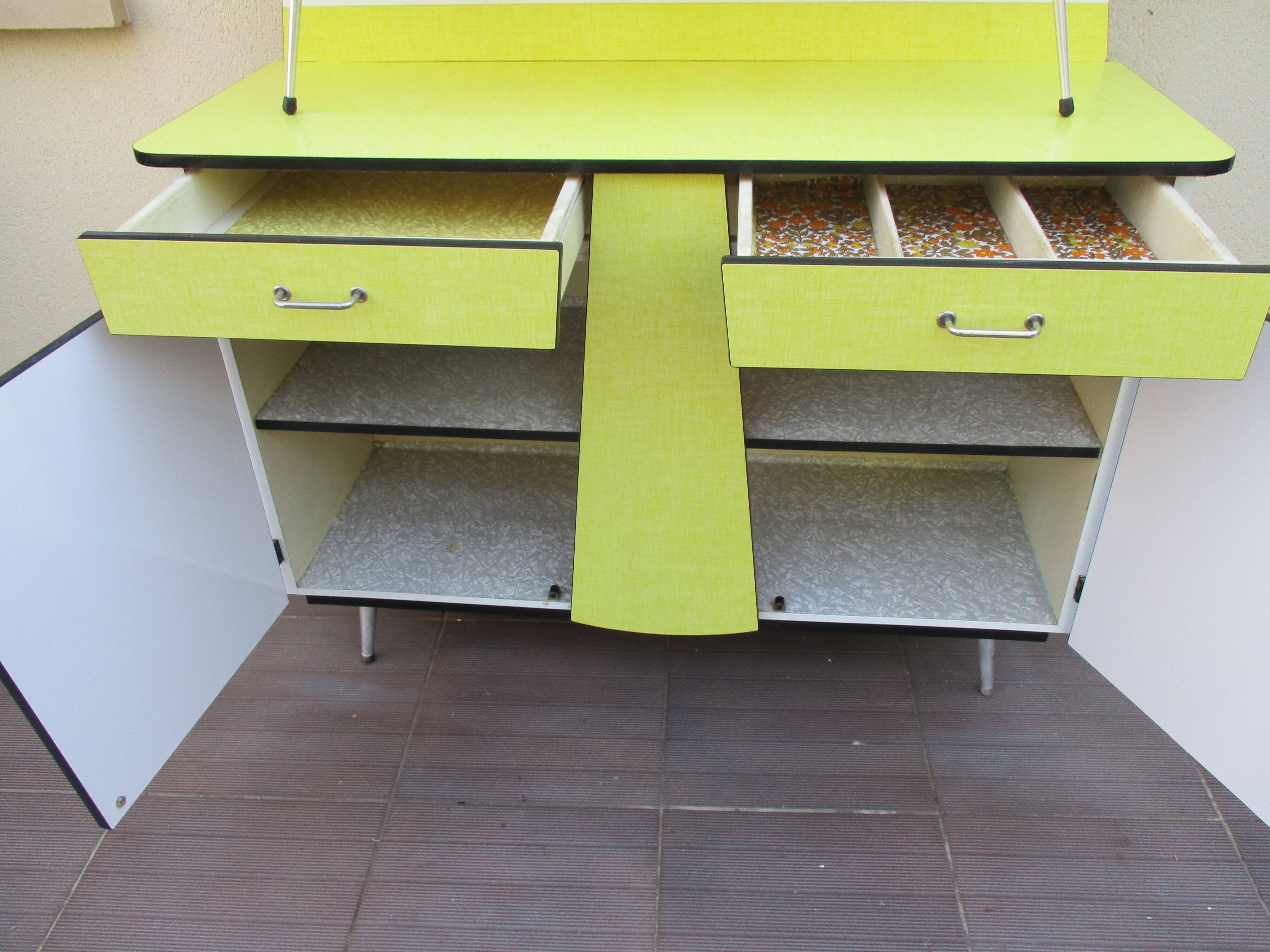 Yellow and blue vintage formica kitchen buffet