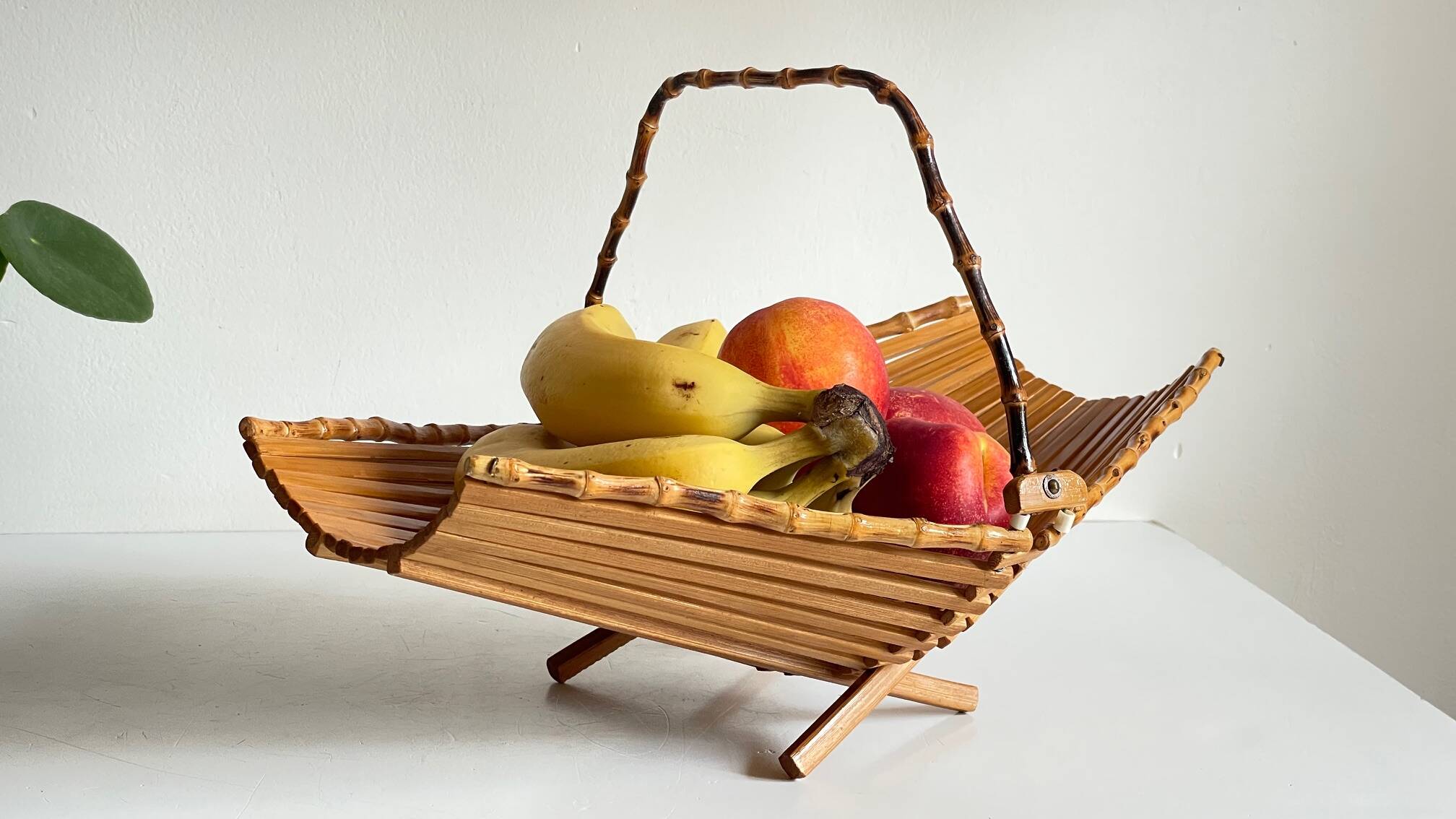 VINTAGE Wooden and Bamboo Fruit CUT BASKET