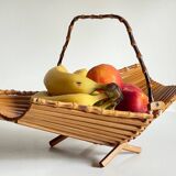 VINTAGE Wooden and Bamboo Fruit CUT BASKET