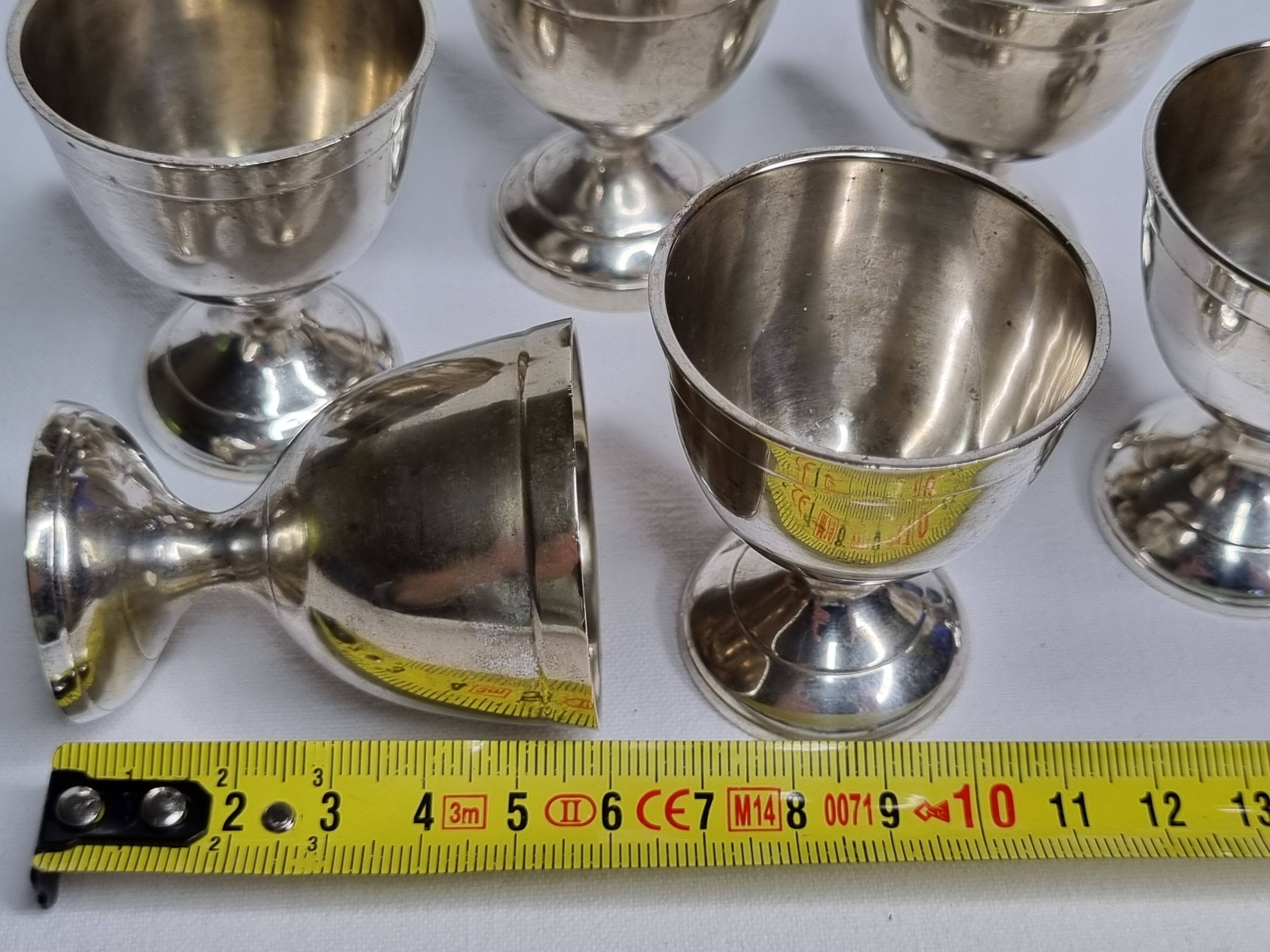Set of 6 Vintage Silver Metal Egg Cups, EPNS hallmark, 6 cm