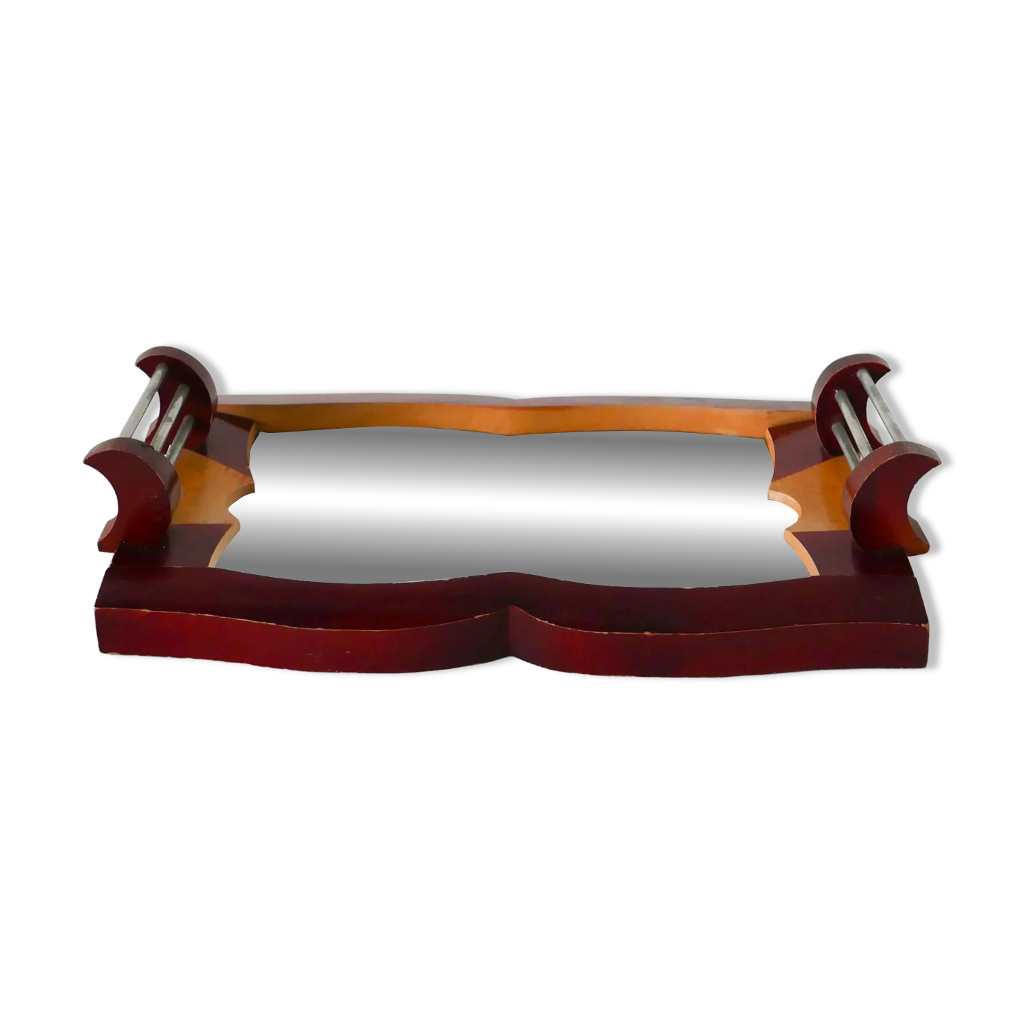 Bicolour wooden and metal tray, Bordeaux, Art Deco, 1930