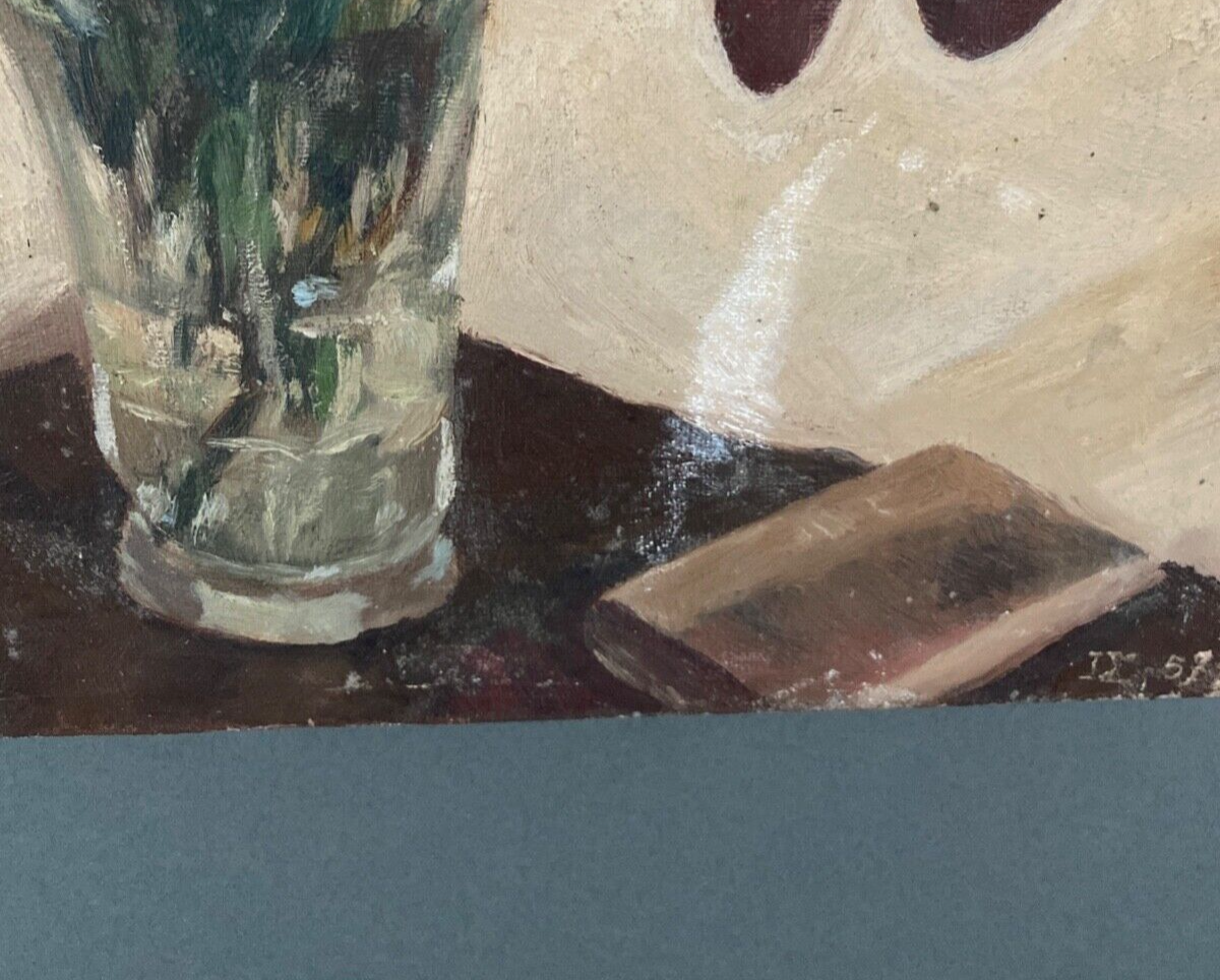 Oil on canvas R. Voyer still life with flowers by 1957