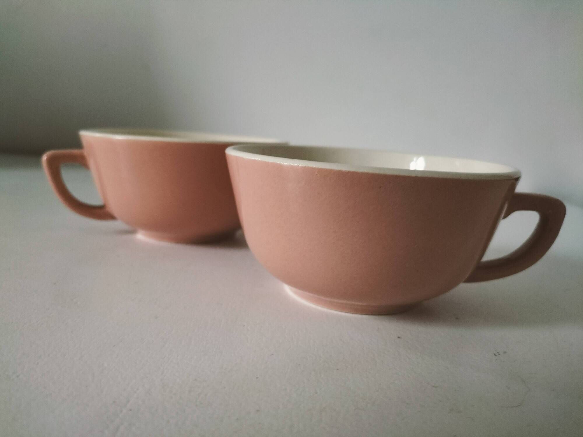 Set of two powder pink Villeroy & Boch cups, 1950s style