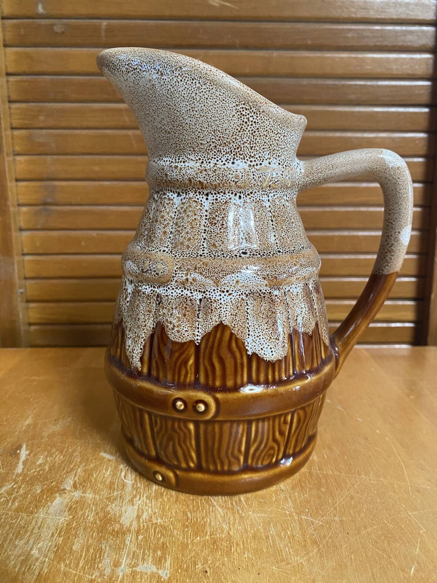Vintage revol barrel-shaped flamed ceramic jug 3/4 litre