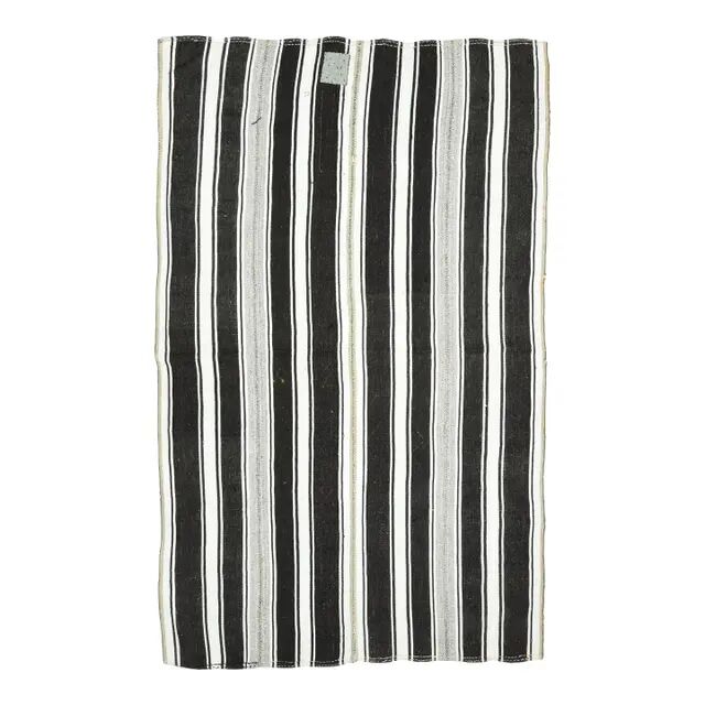 1970s Vintage Turkish Oushak Handmade  White Black Runner Rug  182x296
