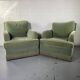 Pair of green velvet club armchairs