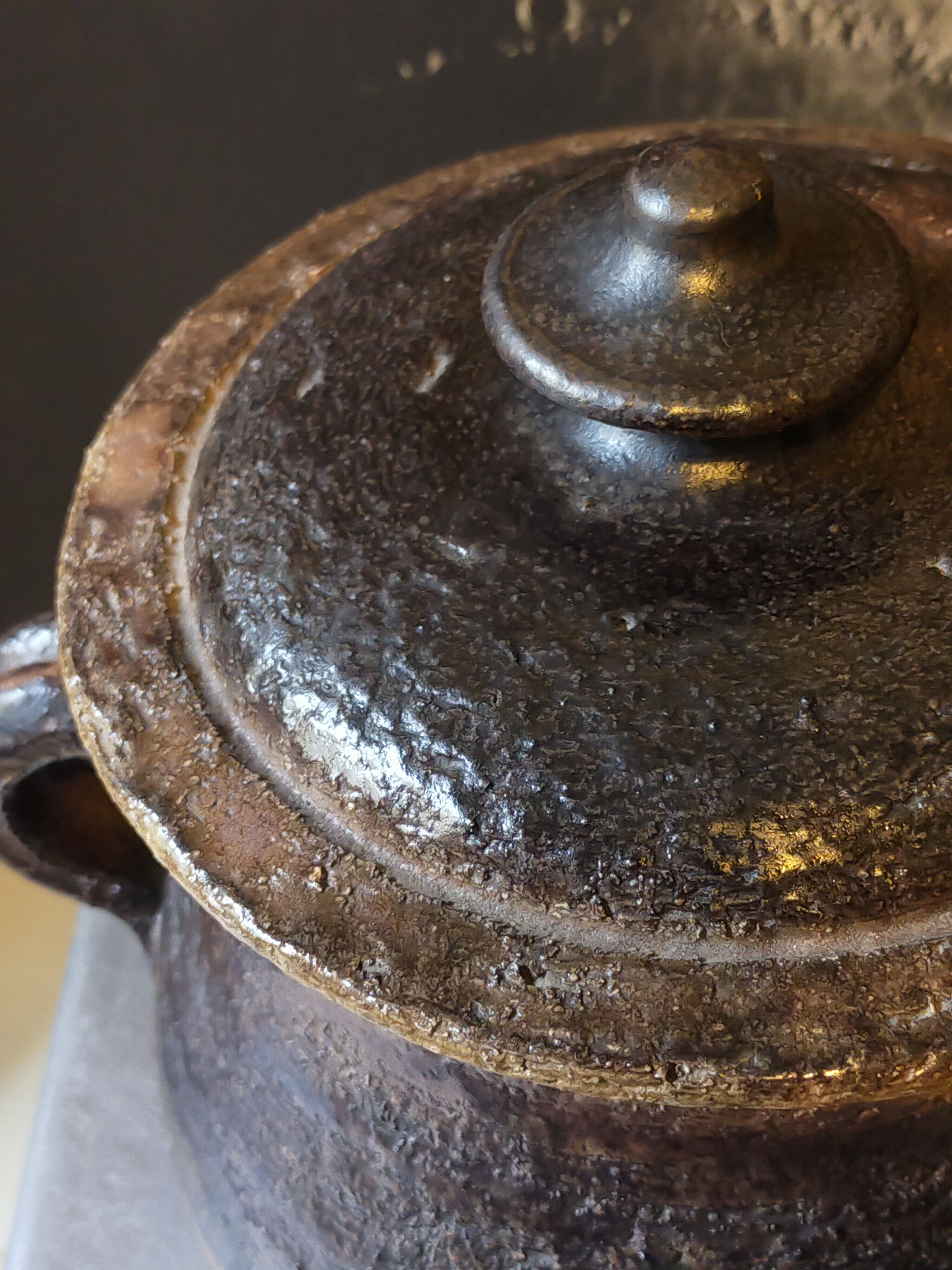 Ceramic covered pot by Jean Marais signed, Vallauris 80s