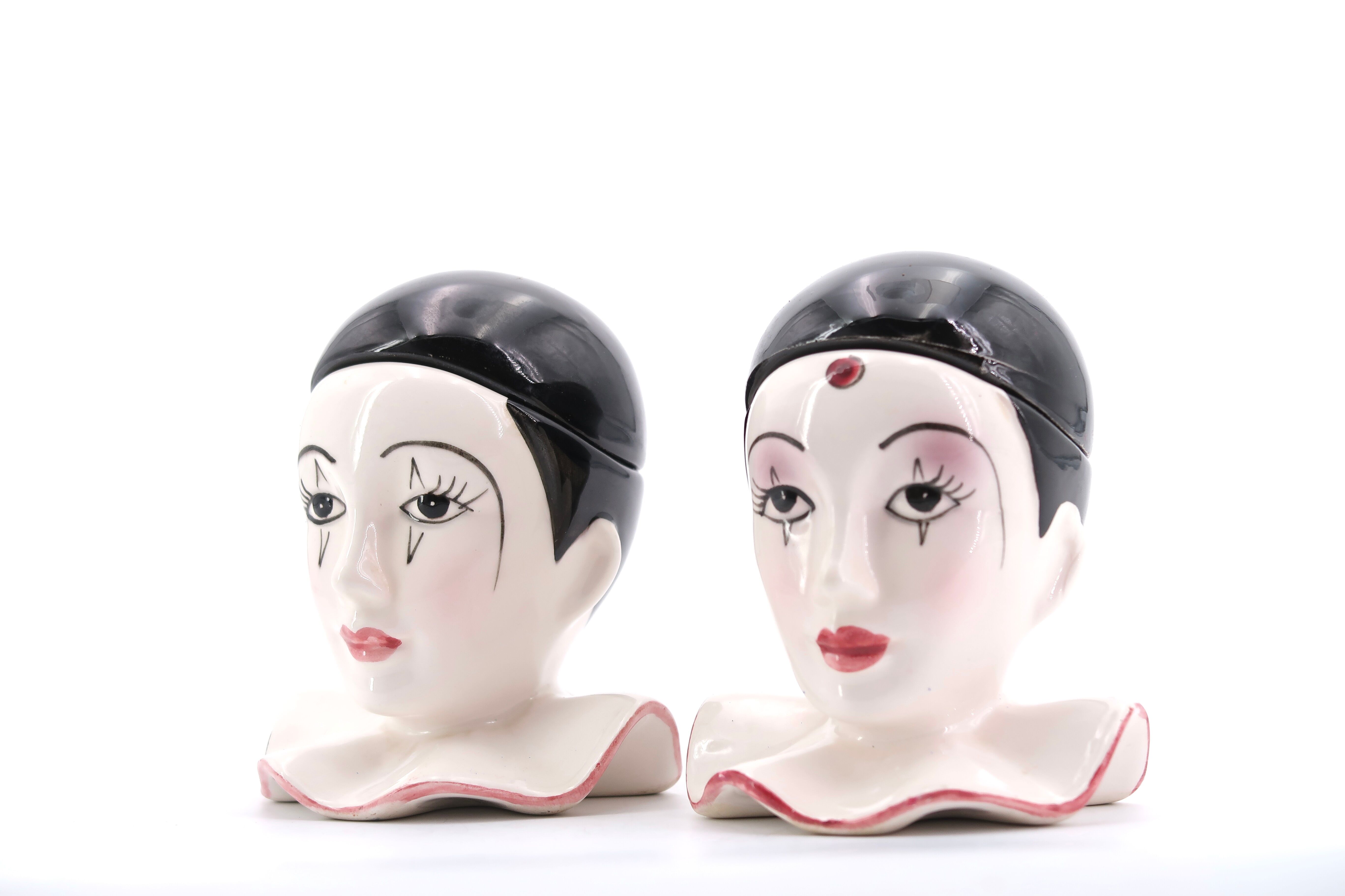 Pierrot porcelain salt shakers, 70s