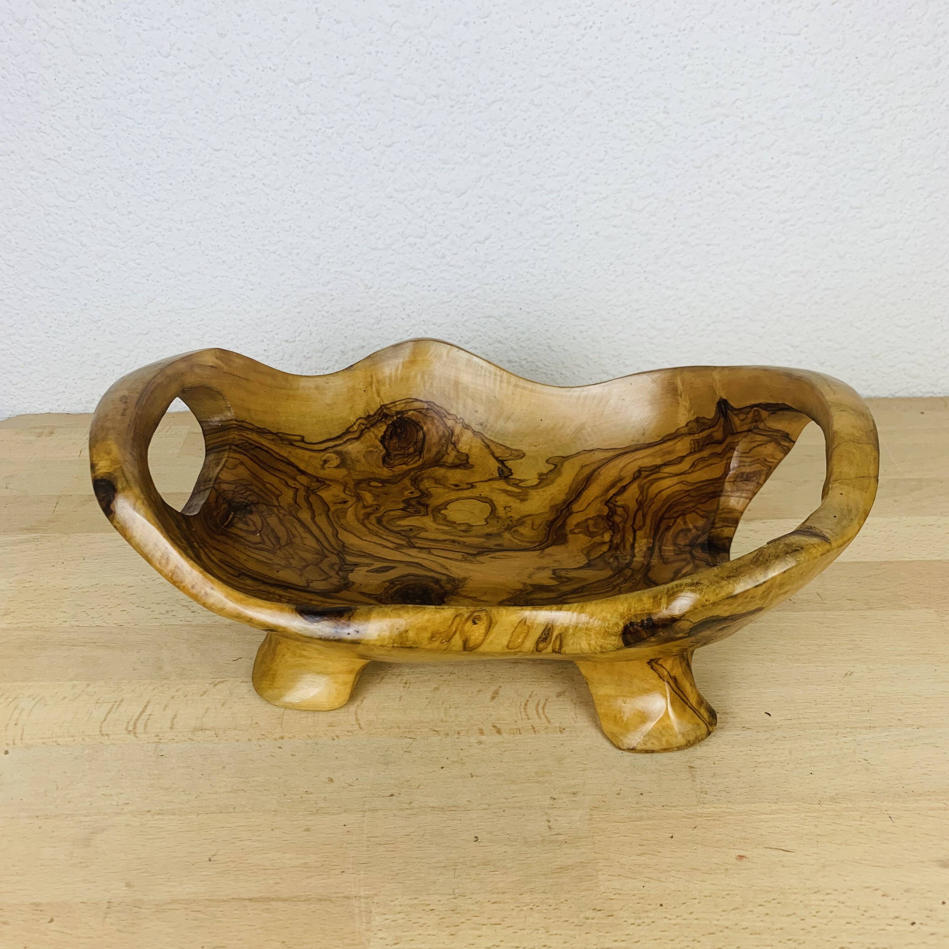 Brutalist olive wood fruit bowl