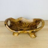 Coupe à fruit en bois d'olivier brutaliste