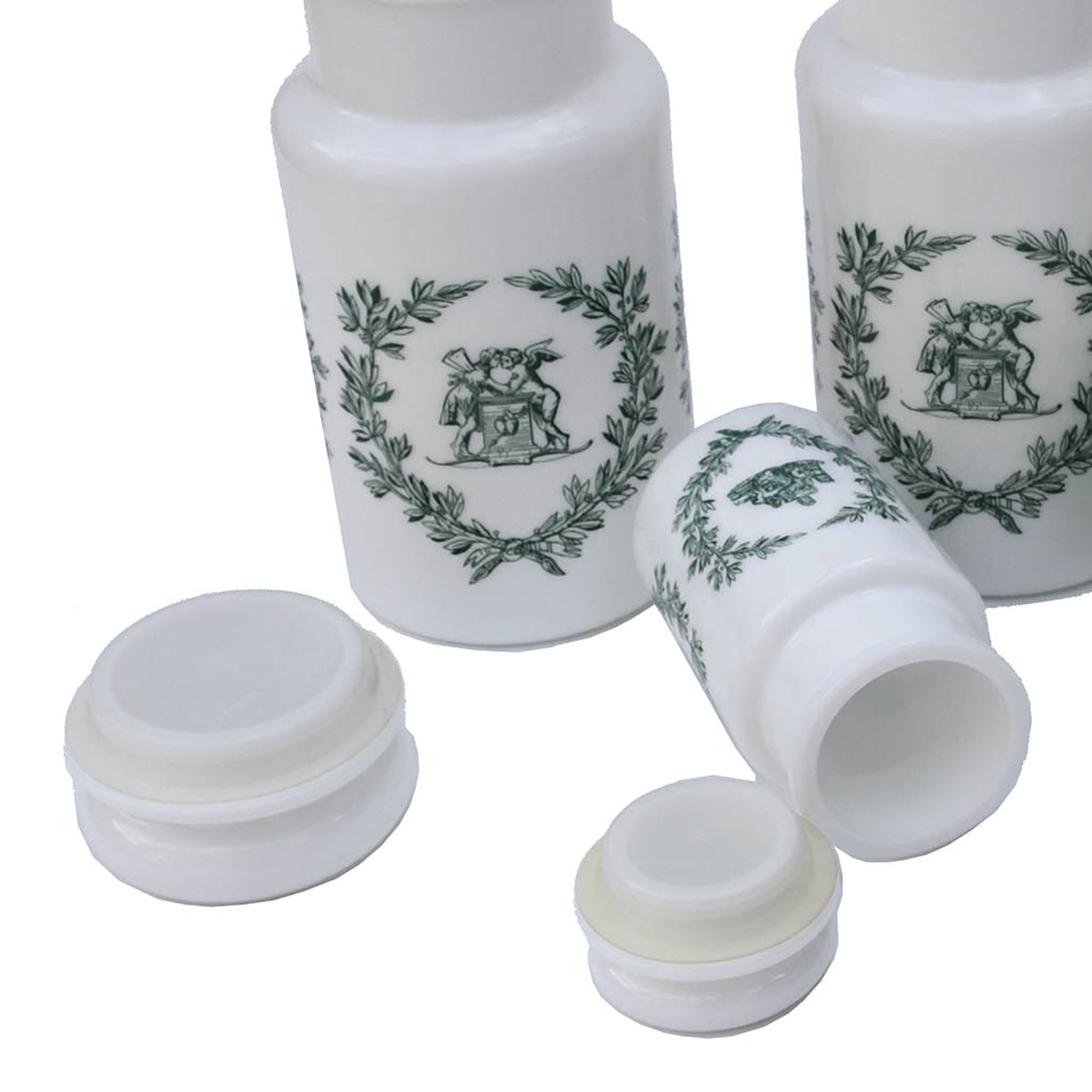 Lot 7 white opal glass jars with vintage airtight lid