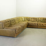 De Sede DS11 Olive Green Patched Leather Modular Sofa, 6 Elements. 1970s