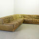 De Sede DS11 Olive Green Patched Leather Modular Sofa, 6 Elements. 1970s