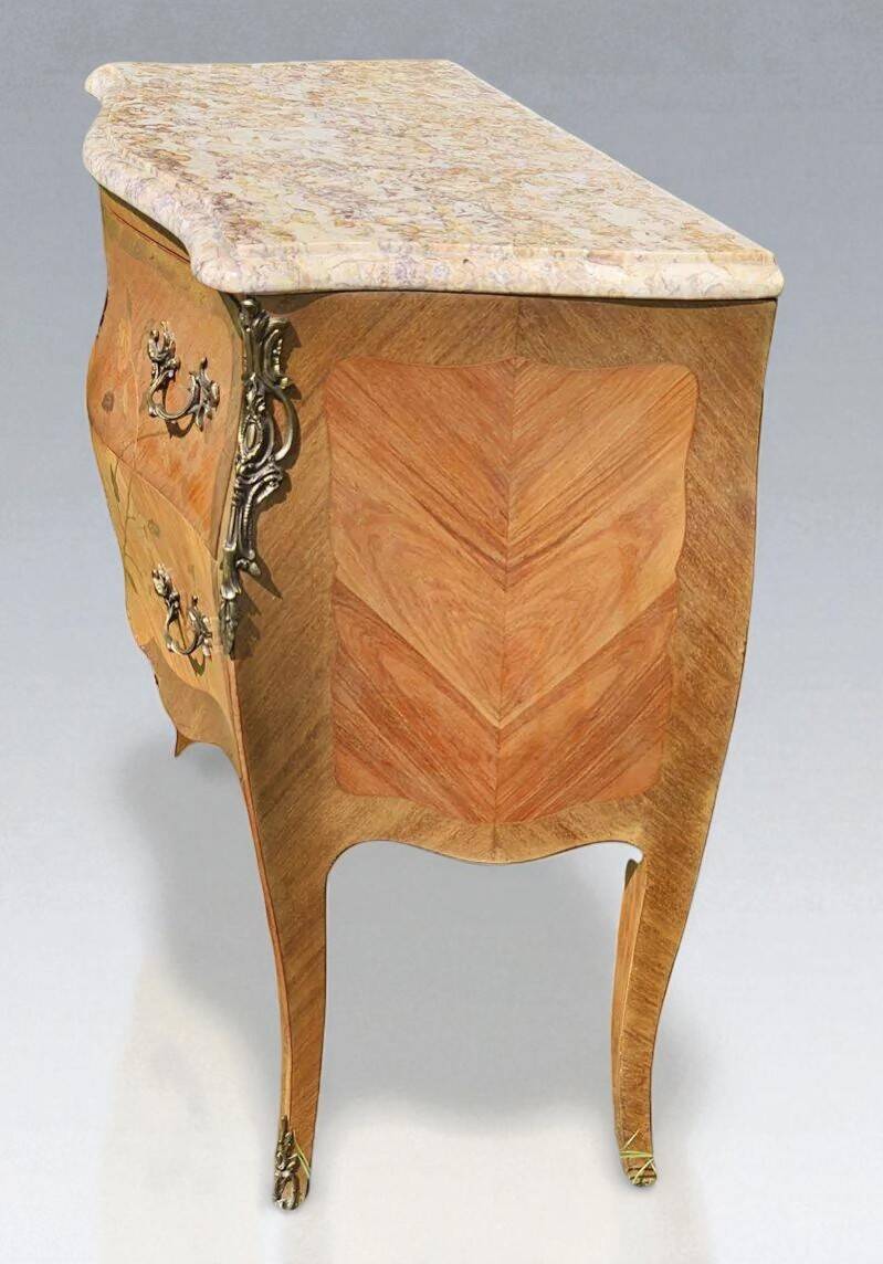 Small Louis XV Style Curved Commode in Marquetry
