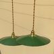 Pair of suspension in green and white enamelled sheet metal firm style indus braided golden threads
