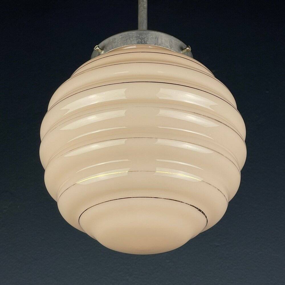 Vintage pink glass pendant lamp, Italy, 1950s