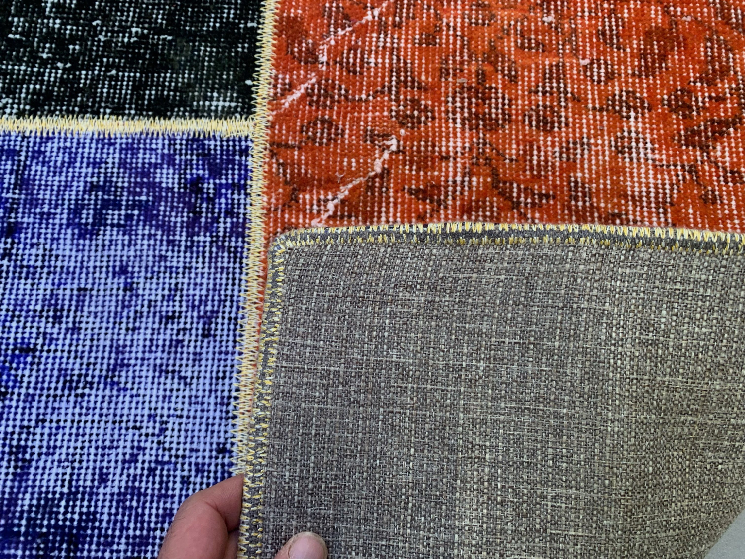 Distressed vintage turkish patchwork rug 251x170 cm wool large