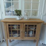 Console, shallow sideboard in waxed finish oak, 2 glass doors, 1 shelf.
