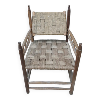 Turned wooden armchair and rope 1950