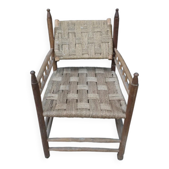 Fauteuil en bois tourné et corde 1950