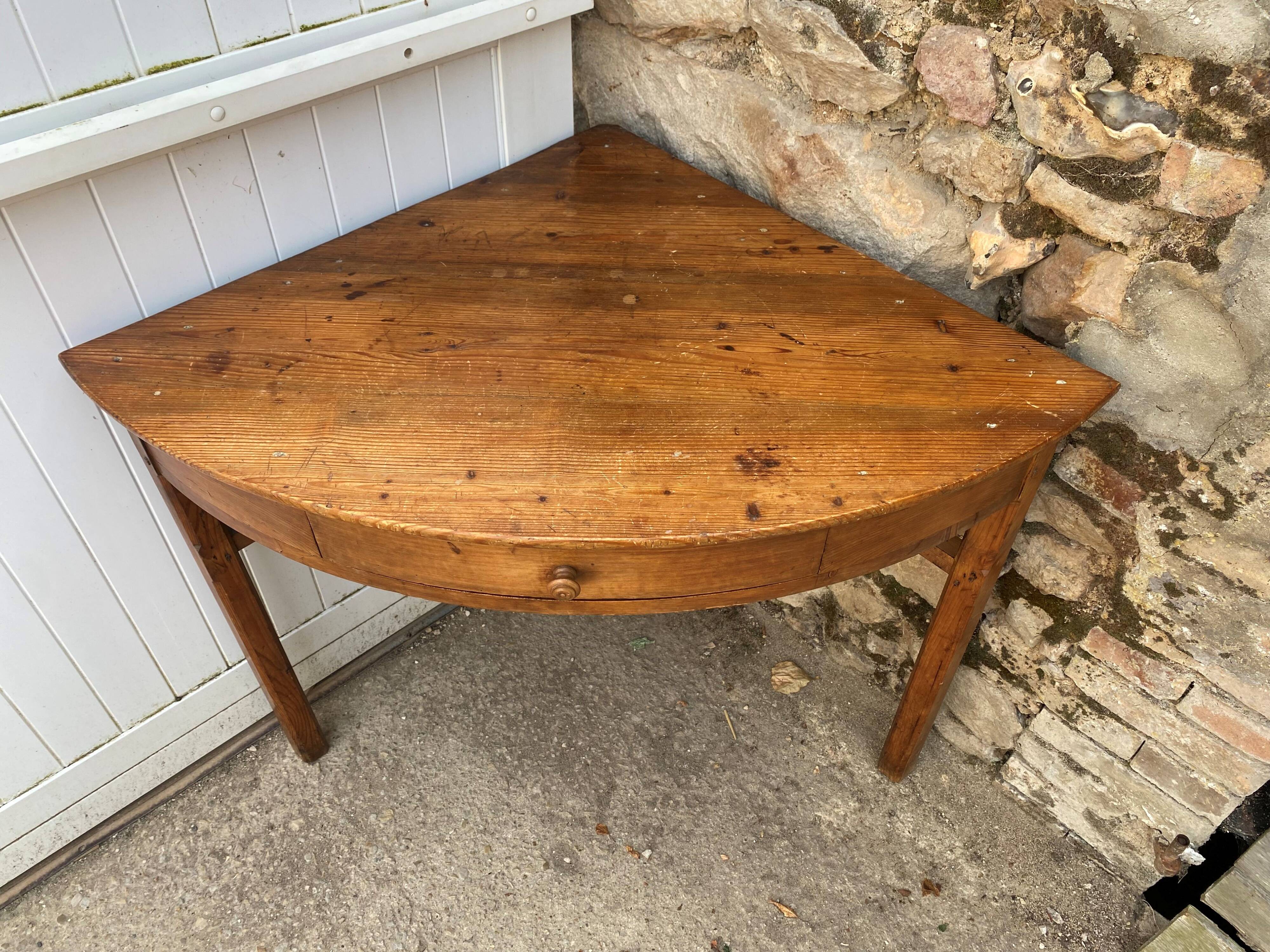 Solid wood corner desk table with 1 drawer