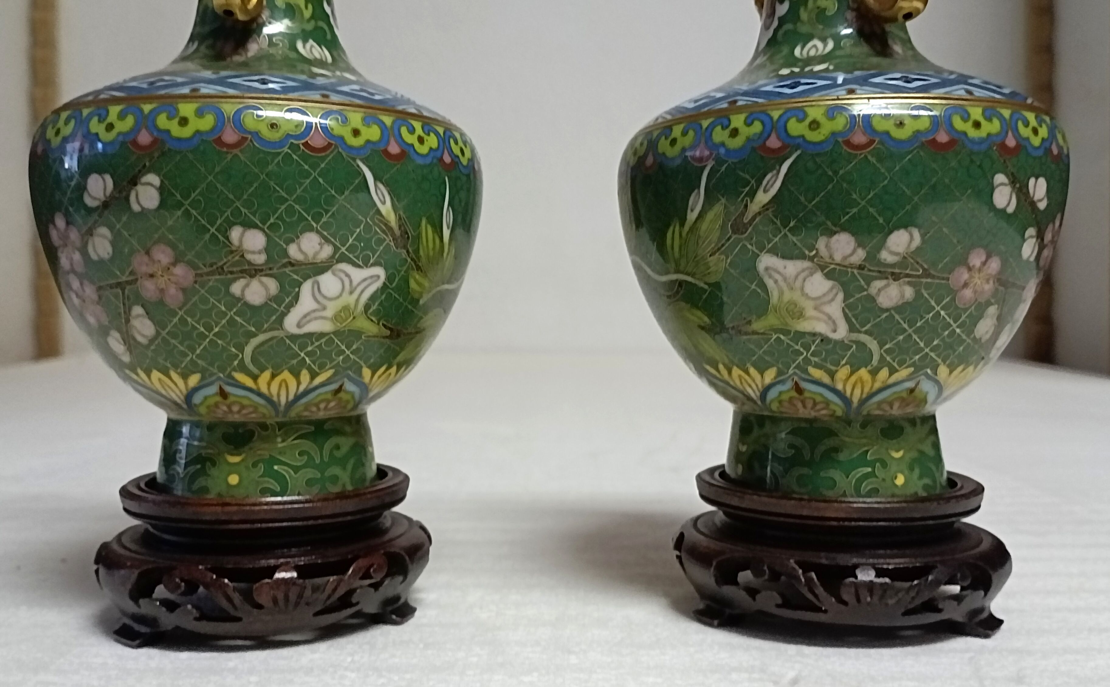 Pair of Asian enamel cloisonné vases