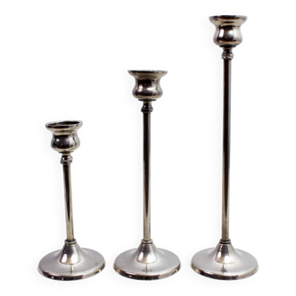 Set of 3 silver metal candle holders