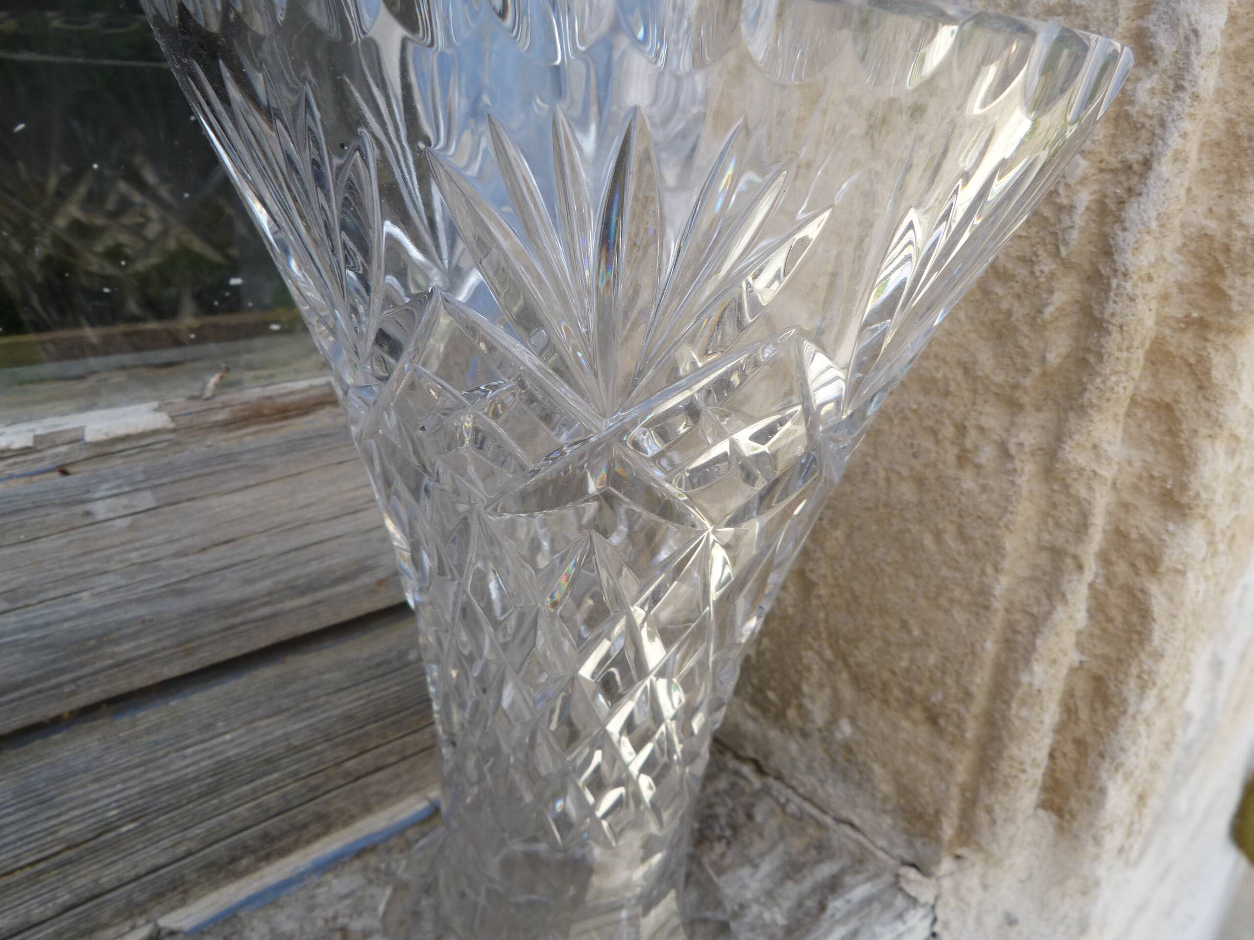 Flared cut crystal vase