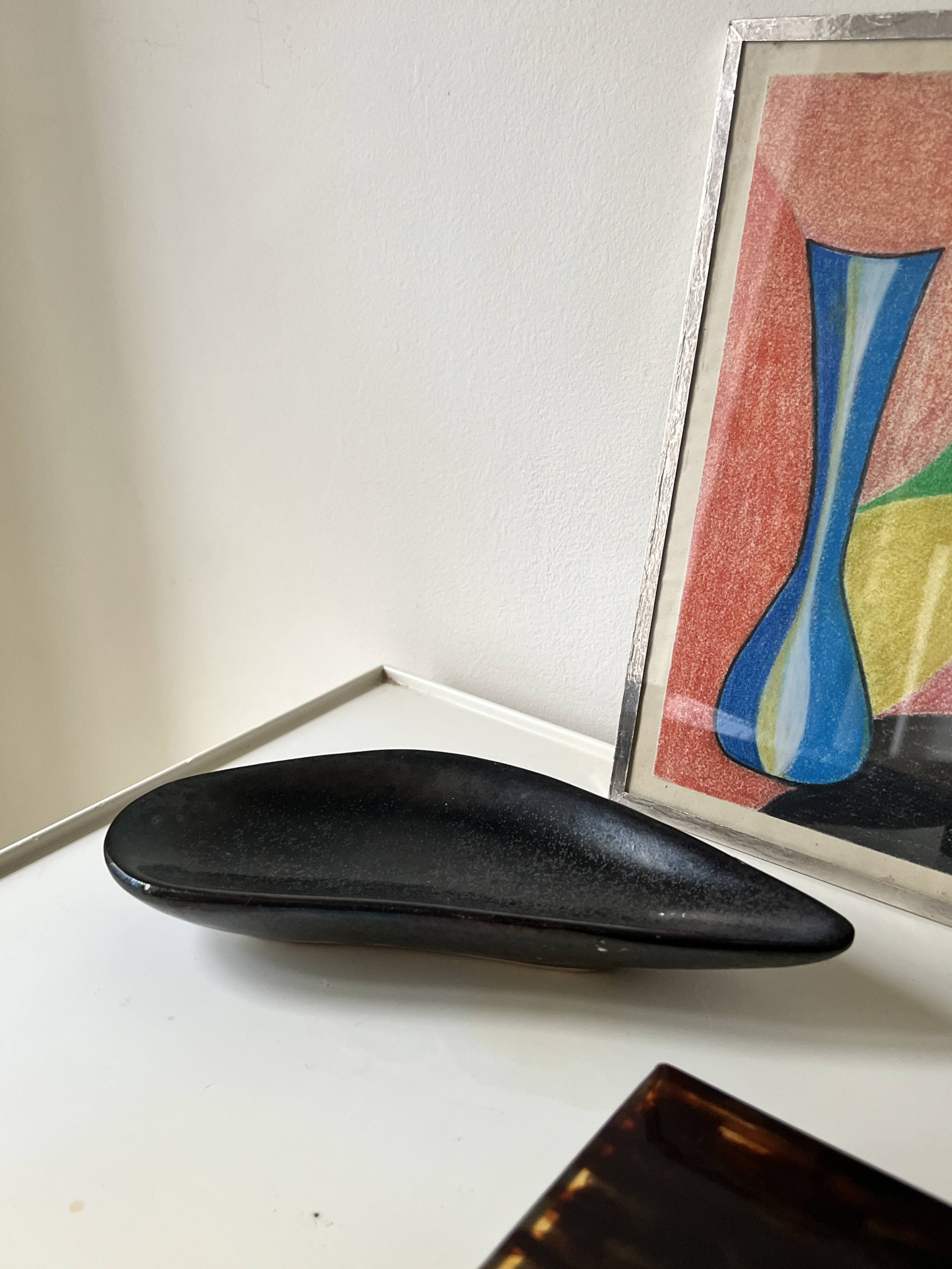 Black glazed ceramic catchall, 1950s design