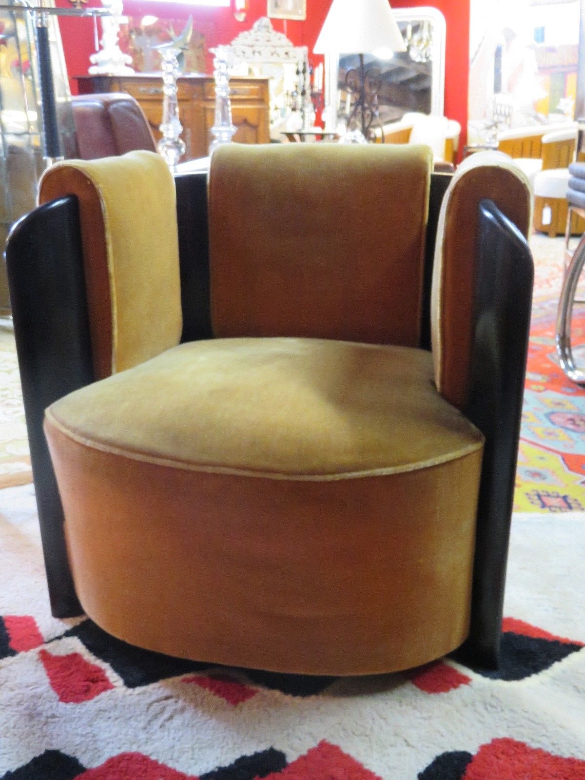 Set of 2 armchairs Art Deco 1950 velvet and blackened wood