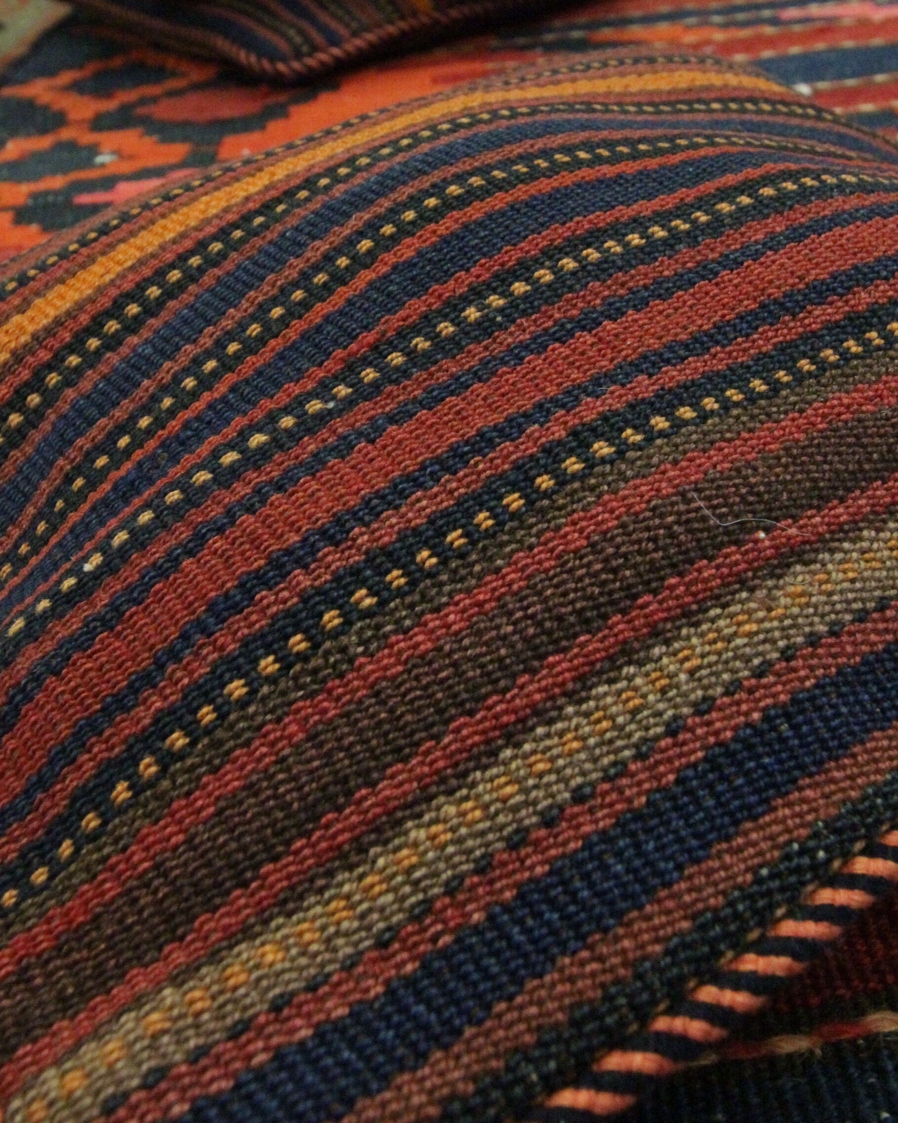 Striped Wool Kilim Scatter Cushion Handwoven Red Blue Pillow Case- 31x31cm