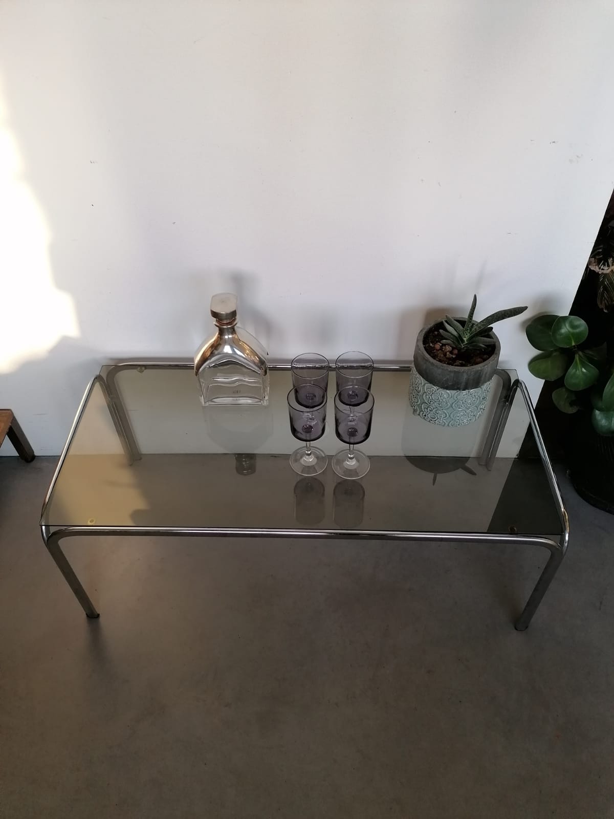 Glass and chrome coffee table