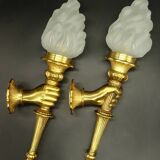 Large pair of torchiere sconces, hands, Louis XVI style - PETITOT bronze - 2 pairs available