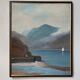 Oil painting on wood boats and lake 1977