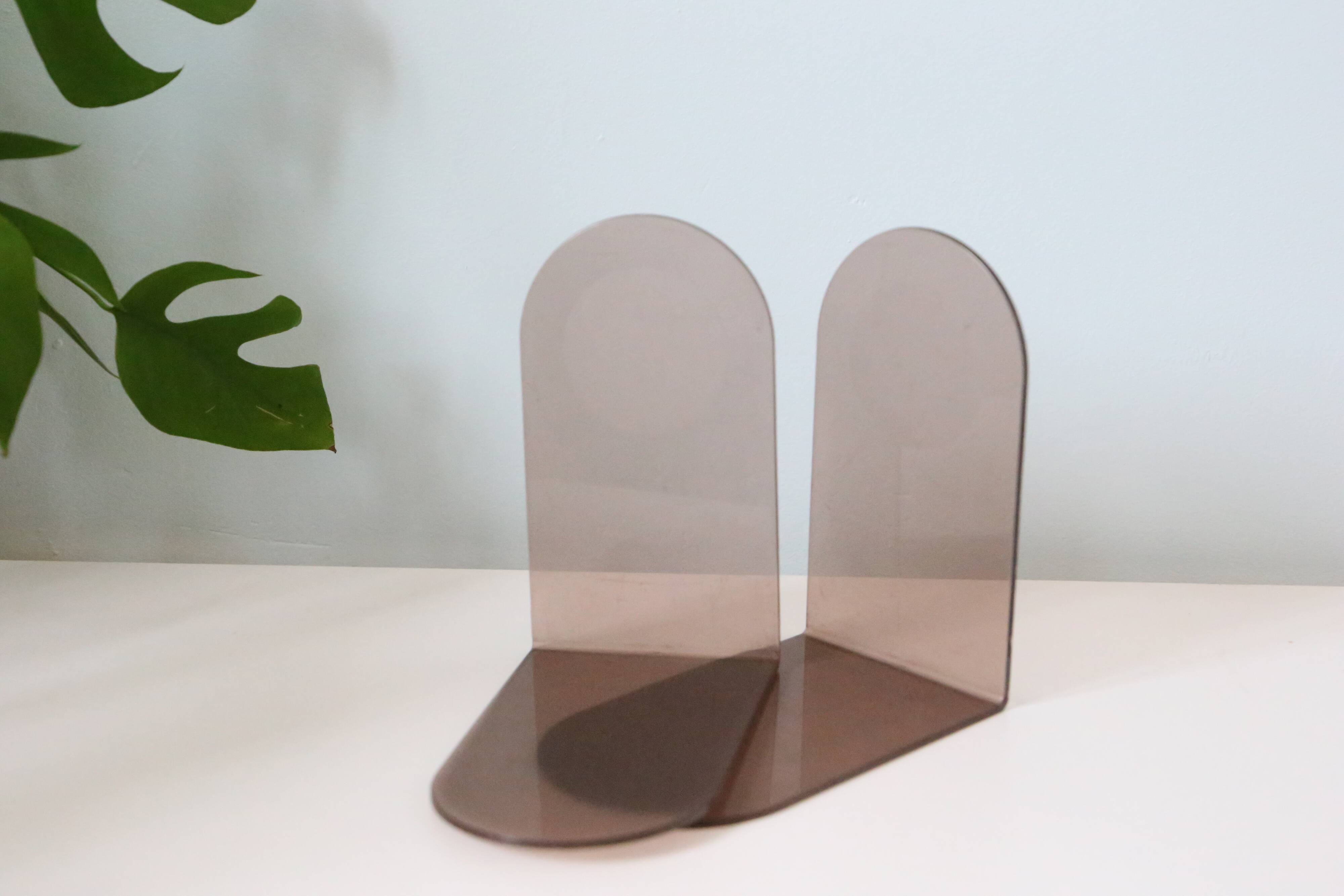 Pair of smoked plexiglass bookends, 1970s