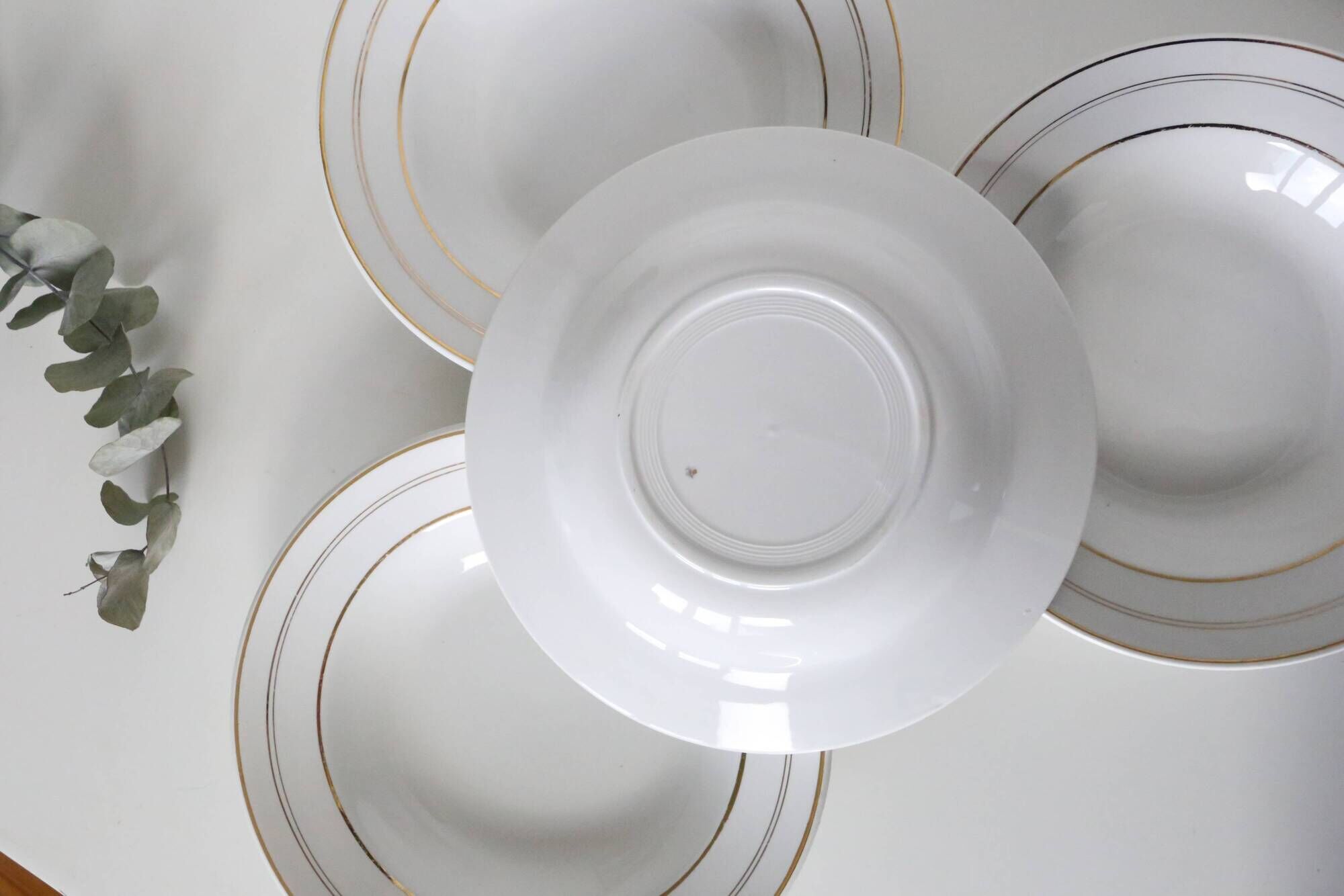 Set of 4 hollow plates, opaque porcelain, vintage French