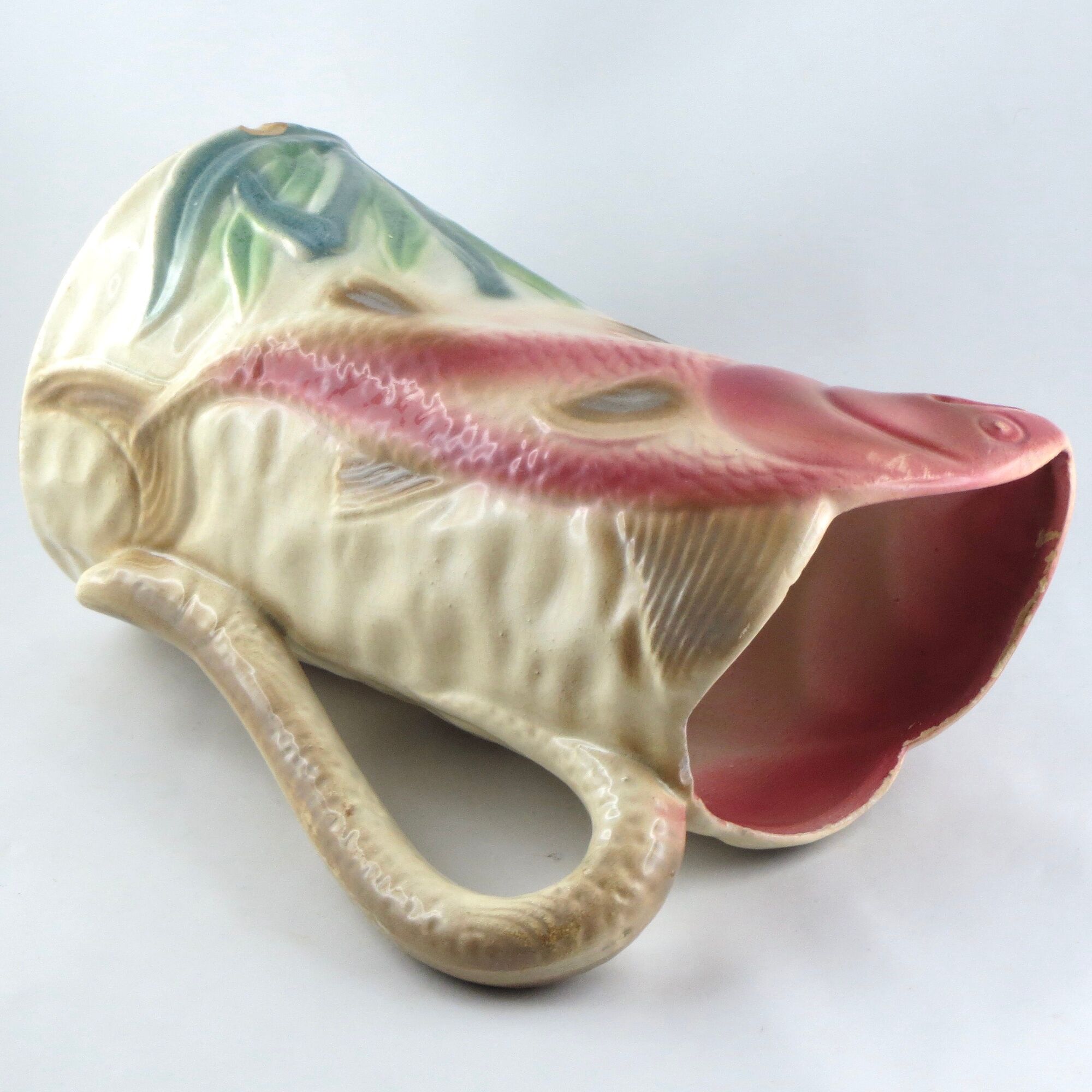 Former pichet barbotine clairefontaine "the poissons" majolica jug fish 19th