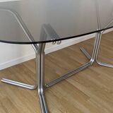 70s oval dining table in glass and chrome