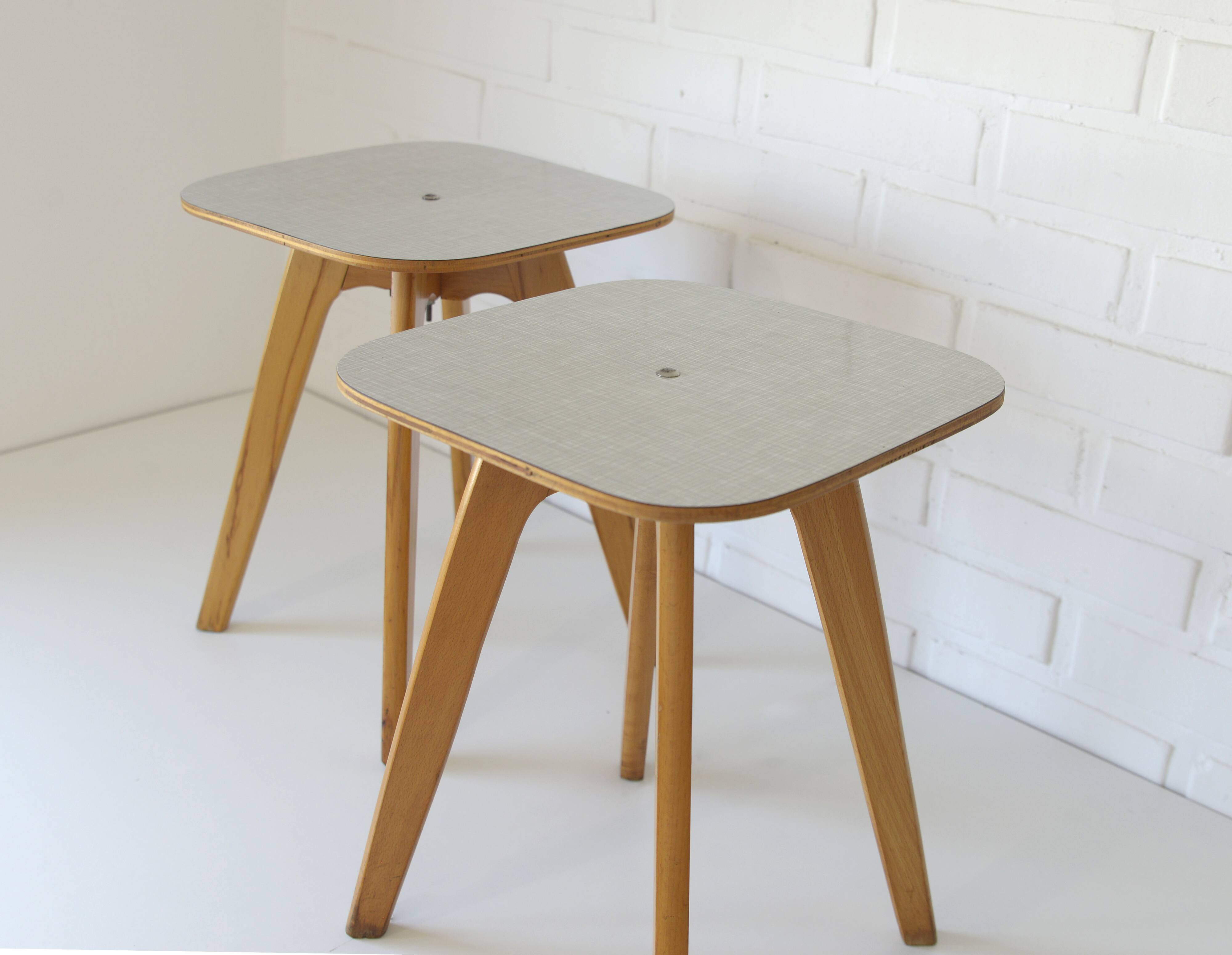 Vintage Kitchen Wooden Stools, Set of 2, Yugoslavia 1950's, Retro interior